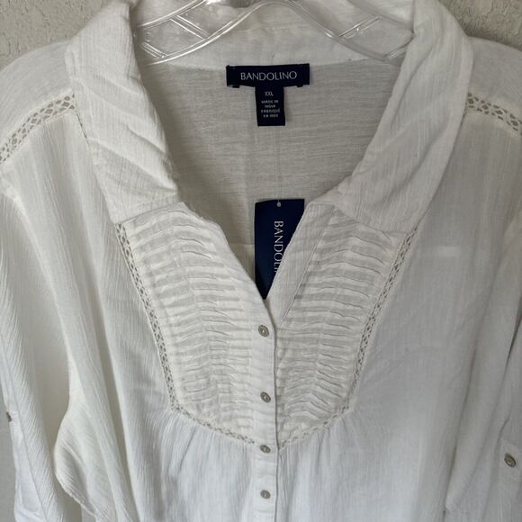 Peasant Top Blouse White Plus Size XXL Pleated Buttons Tunic Shirt Sheer Summer - Picture 8 of 13